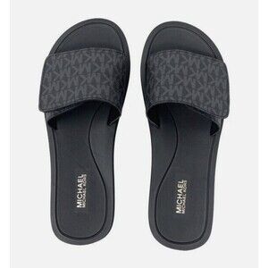 New MICHAEL KORS Wade Gray Repeat Logo Women’s Slide Sandals